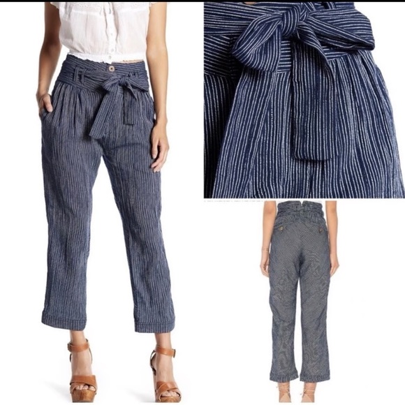Free People Pants - Free People Navy Striped Cropped Pants